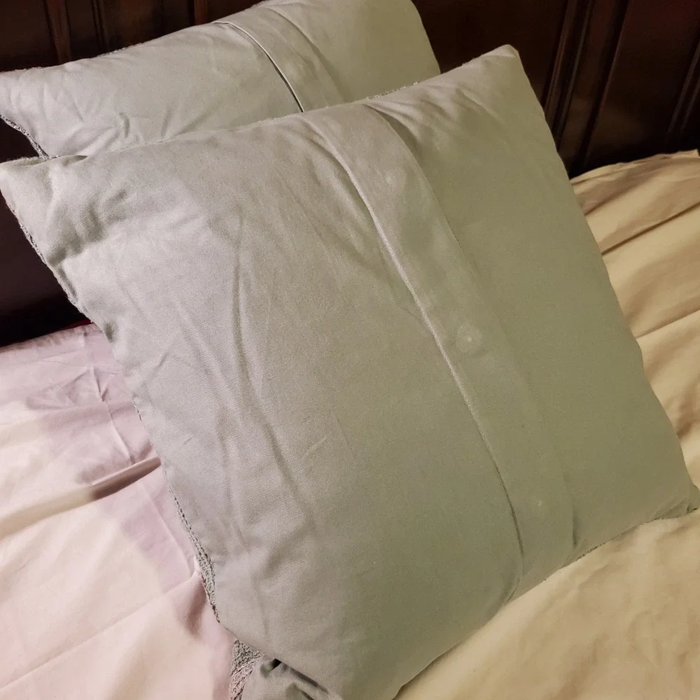 Pottery Barn Sage Green and Cream Textured Pair of Accent Pillows